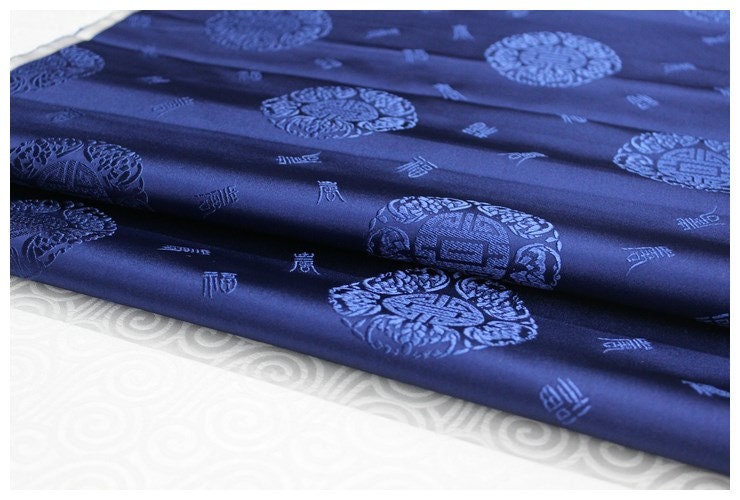 Floral Brocade Jacquard Satin Fabric with Chinese Fu Symbol
