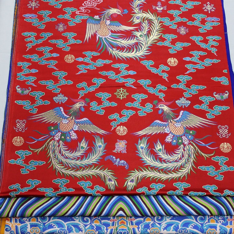Embroidered Phoenix Brocade Fabric: Chinese Wedding Cheongsam Silk (27.5"W, 59"L/pattern)