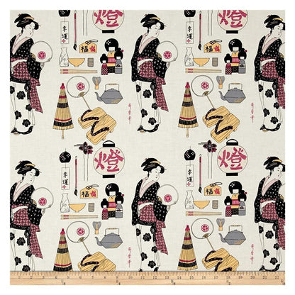 Geisha Dance Print Fabric: Japanese Cotton Spandex Blend