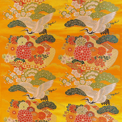 Japanese Crane Fabric: Gold Jacquard Satin, 29.5"W Rayon
