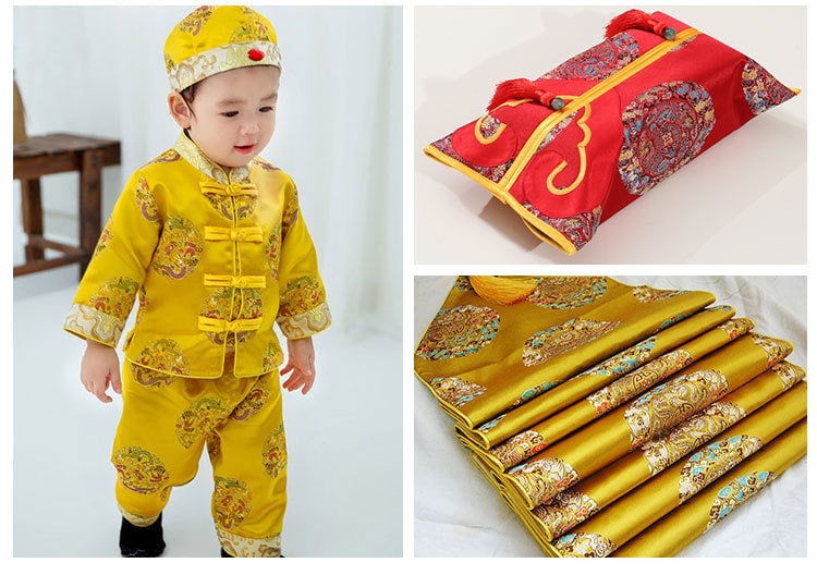 Five Dragons Brocade Fabric: Floral Jacquard Satin, Upholstery & Sewing