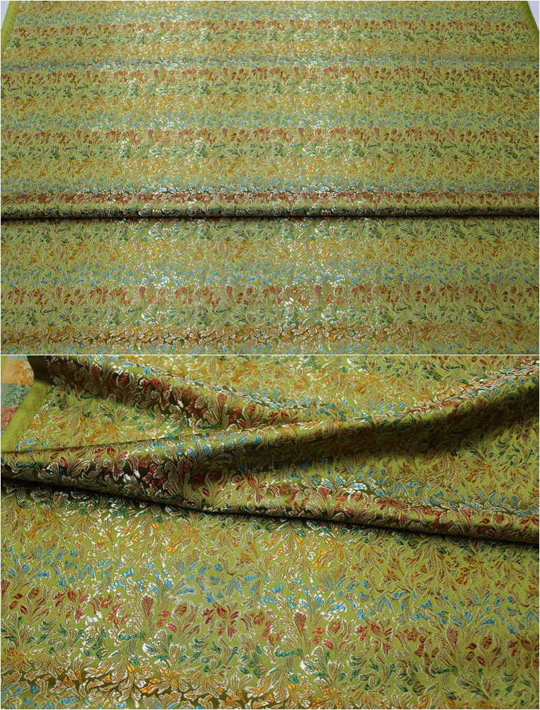 Tissu brocart de soie à motif floral : style impérial tibétain antique, 75 cm de large