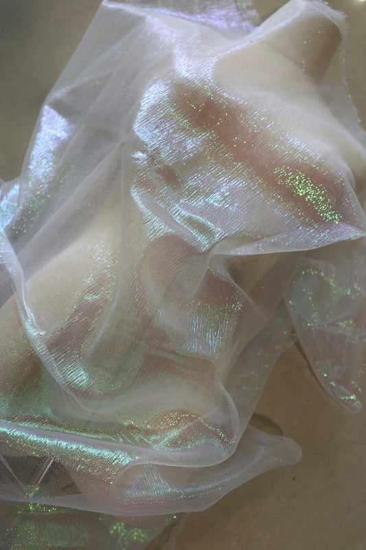 Laser Glitter Organza Mesh Fabric, Wrinkled Texture, 53"W