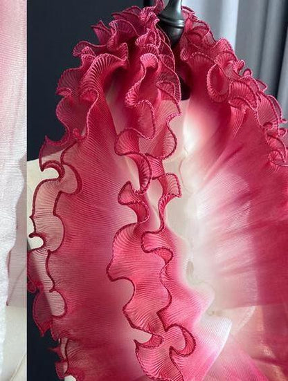 Pleated Ruffle Organza Fabric: 3D Folds, Stiff Texture, 12cm Wide