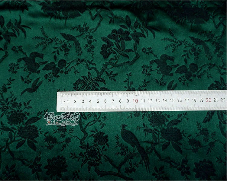 Jade Green Brocade Fabric: Bird & Azalea Design, Cheongsam Material