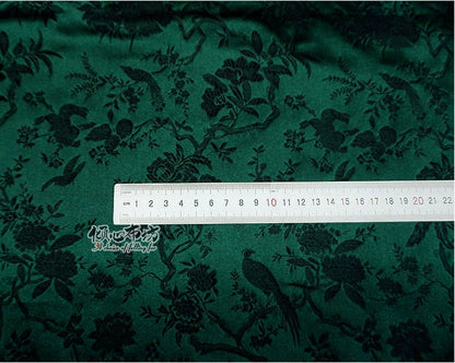 Jade Green Brocade Fabric: Bird & Azalea Design, Cheongsam Material