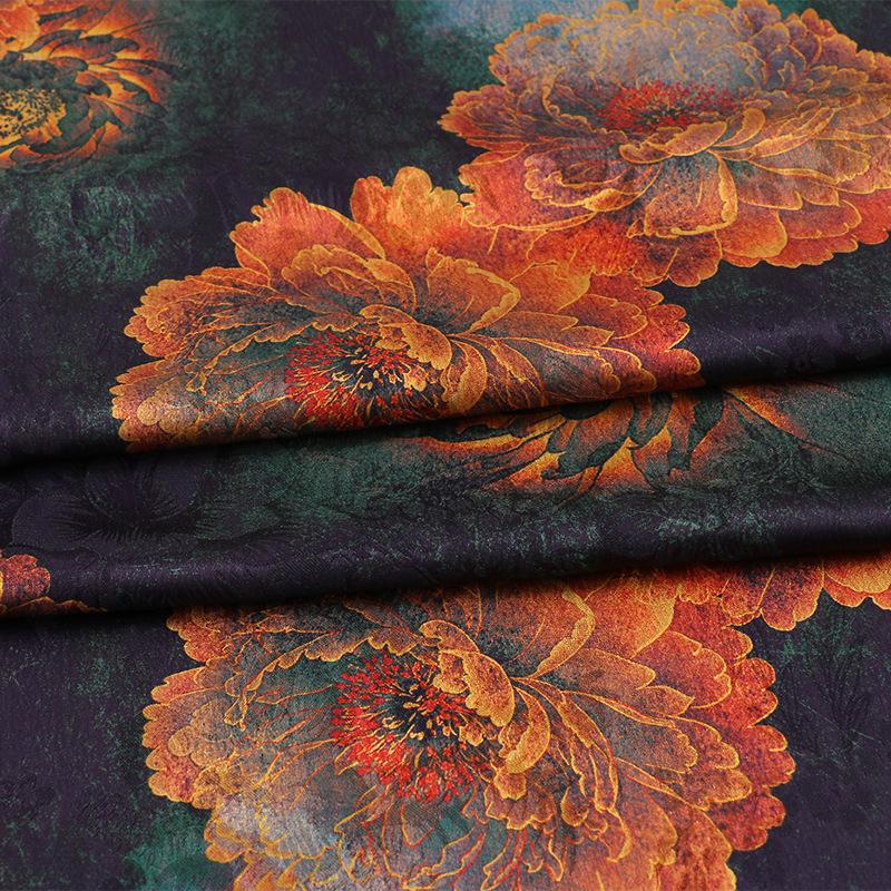 Peony Tea Silk Satin Fabric: 59"W Upholstery Costume Drapery