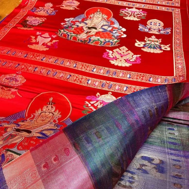 Buddha Jacquard Fabric: Tibetan Brocade for Upholstery & Costume (75x52cm)