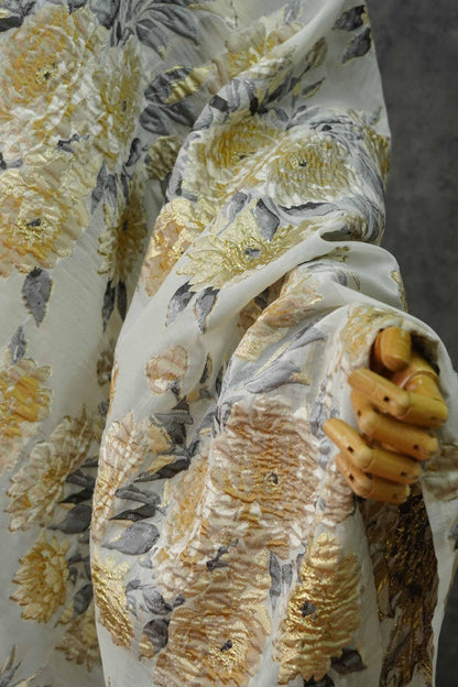 Gold Thread Floral Jacquard Fabric: 54" Wide, Upholstery & Costume