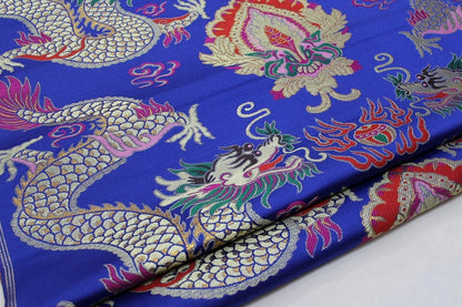 Blue Dragon Brocade Fabric: Chinese Robe Cheongsam Material (29"W)