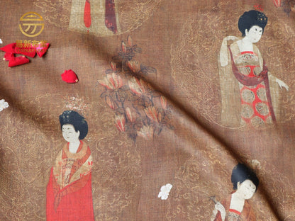 Tang Dynasty Linen Fabric: Ladies with Hairpins Print, 55" Wide