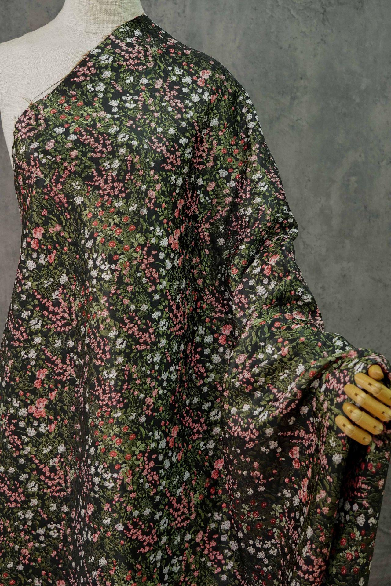 Reversible Floral Jacquard Fabric: Pink Flower Pattern, 55" Wide