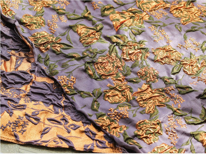 Gold Thread Floral Jacquard Fabric: 3D Texture, 55" Wide
