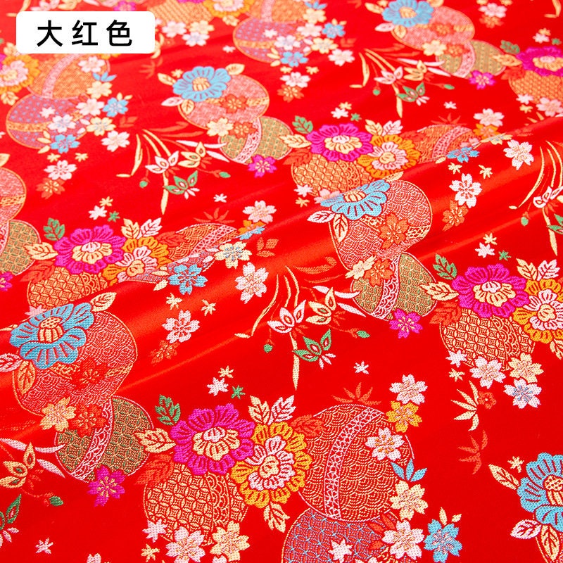 Tissu brocart jacquard à motif d'hortensias : rayonne à fleurs rouges, 150 cm de large