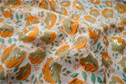 Orange 3D Flower Jacquard Fabric: Upholstery, Costume, Decor - 59"W