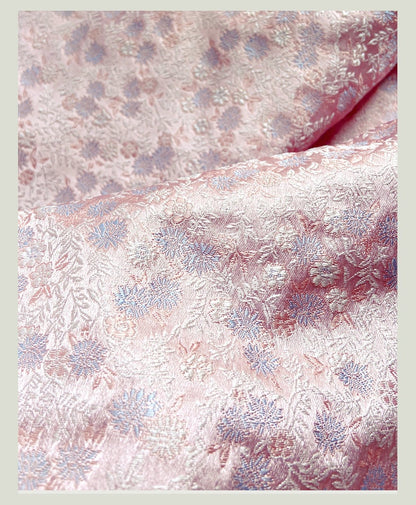 Pink Japanese Kinran Fabric: Silk Brocade Flower Blossom, Kimono Fabric