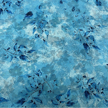 Tissu d'ameublement en soie à motif floral bleu sarcelle : 150 cm de large, satin
