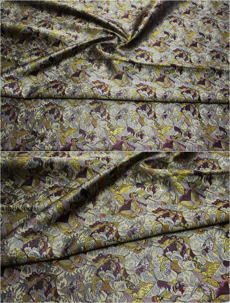 Butterfly Peony Silk Brocade Fabric: 35" Wide, Chinese Wedding Fabric