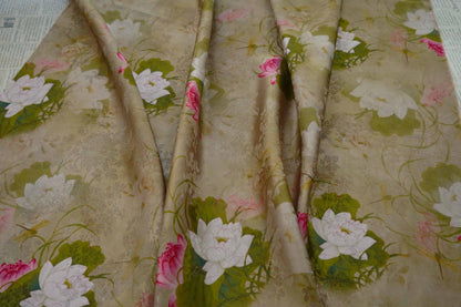 Lotus Flower Tea Silk Satin Fabric: 55"W Digital Print