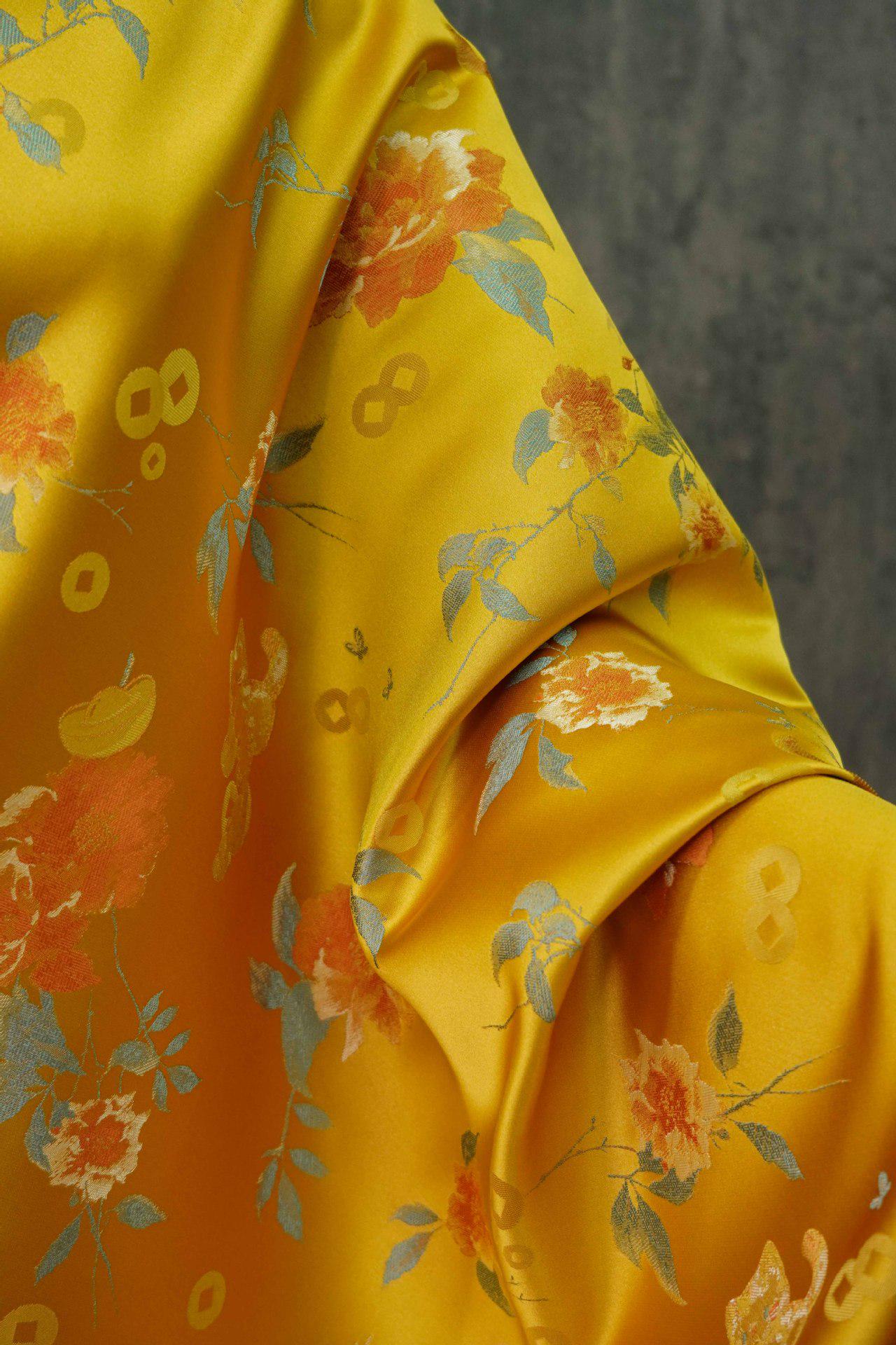 Gold Thread Brocade Fabric: Mongolian Tibetan Style, 55" Wide