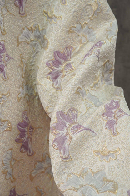 Gold Thread Jacquard Woven Fabric: 3D Lilac Floral Embossed Upholstery, Costume, Sewing - 60"W
