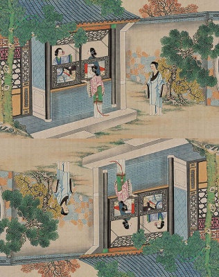 Dream of Red Mansions Satin Fabric: Chinese Novel Print, Sewing & Upholstery