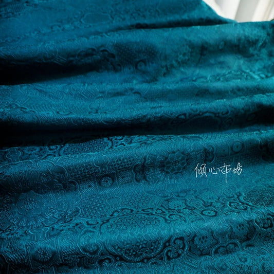 Turquoise Rayon Brocade Fabric: Chinese Damask, 29.5"W - By The Meter