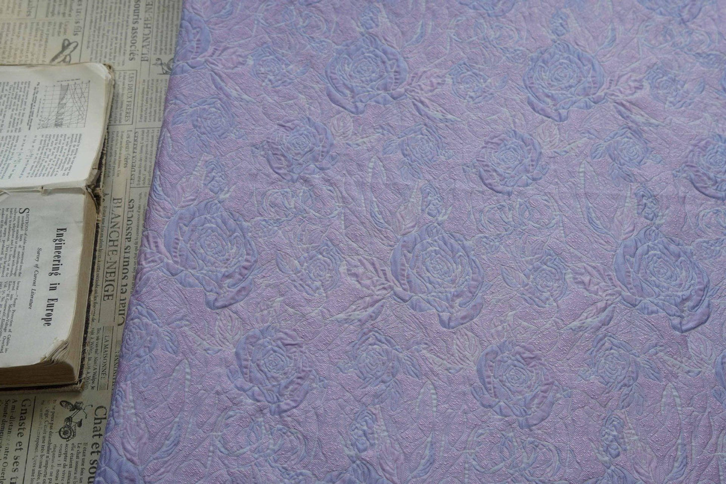 Lilac & Blue Floral Jacquard Woven Fabric: 3D Embossed Upholstery, Costume, Sewing - 55"W