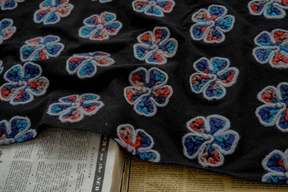 Plush Flower Knit Fabric: Contrasting Color Polyester Upholstery, 55"W
