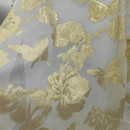 Gold Thread Jacquard Organza Fabric: 3D Embossed Texture, 57" Wide