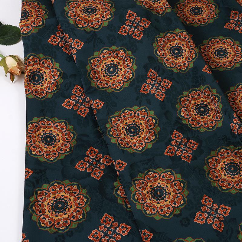 Floral Baoxiang Print Rayon Silk Fabric - 59" Wide
