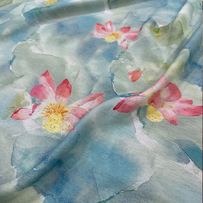 Lotus Painting Tencel Ramie Fabric: Sewing, Dress, Kimono - By The Meter