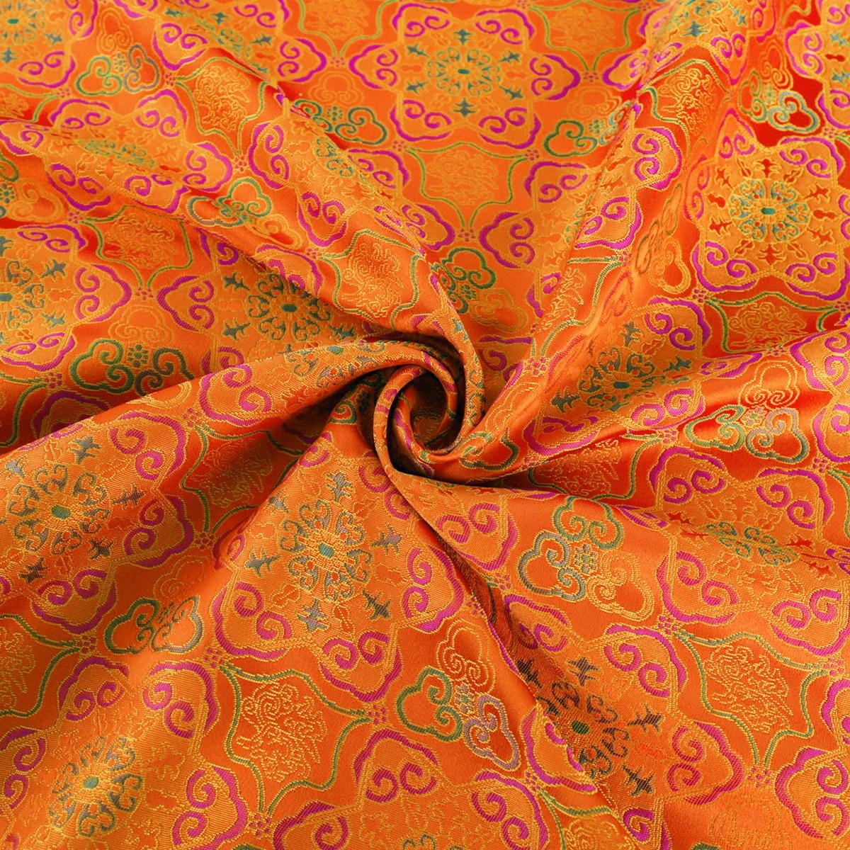 Orange Dunhuang Brocade Fabric: 59"W Tibetan Robe Material