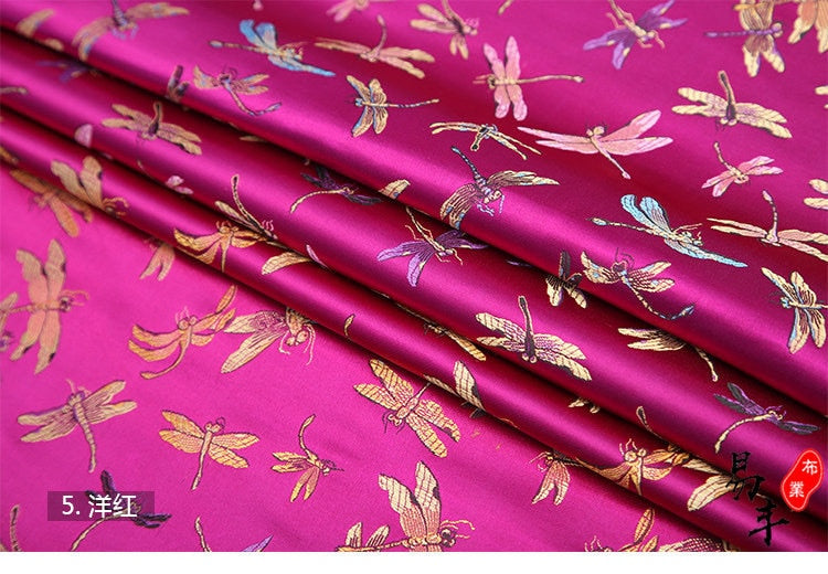 Dragonfly Floral Brocade Fabric: Elegant Silk Rayon Jacquard, 35"W
