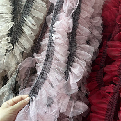 Sheer Pleated 3D Ruffle Mesh Fabric, Stiff Texture, Designer Gown Material
