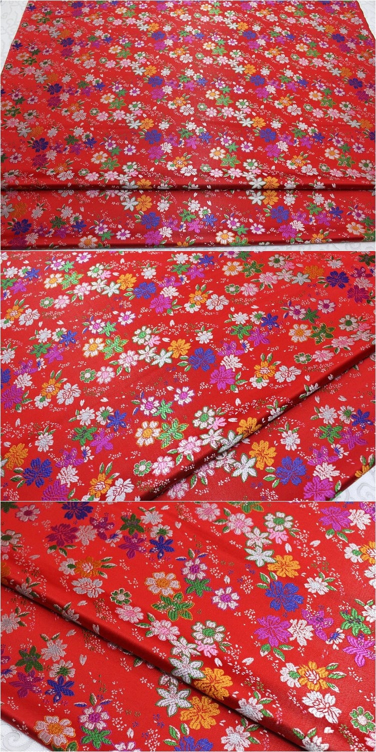 Cherry Blossom Jacquard Brocade Fabric: Japanese Silk Rayon Blend