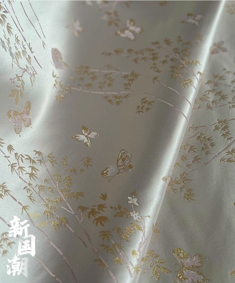 Butterfly Jacquard Brocade Fabric: Silver Plum Rayon, 55" Wide