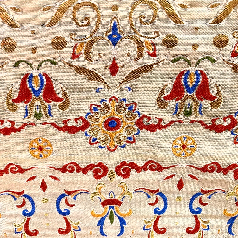 Tibetan Brocade Fabric: Buddhist Lotus Embroidery, 59"W Rayon Blend