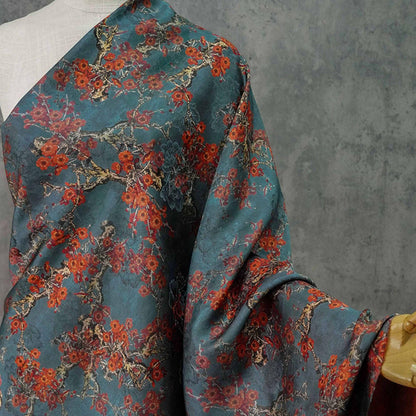 Tissu satin de soie « Thé aux fleurs de prunier » : ameublement et confection de costumes, 140 cm de large