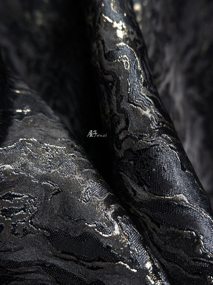 Tissu jacquard Lava Rock Ripple : bleu et or, ameublement, rideaux - 165 cm de large