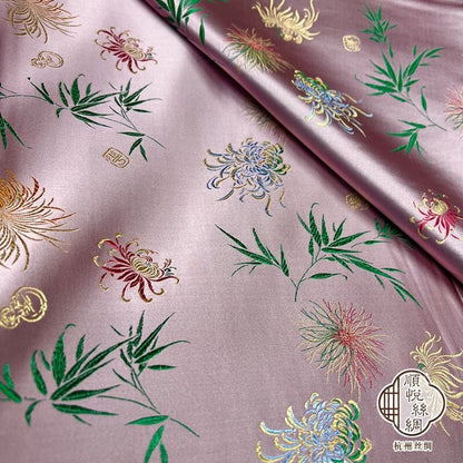 Fuchsia & Lilac Silk Brocade Fabric: Jacquard Damask, 29.5"W