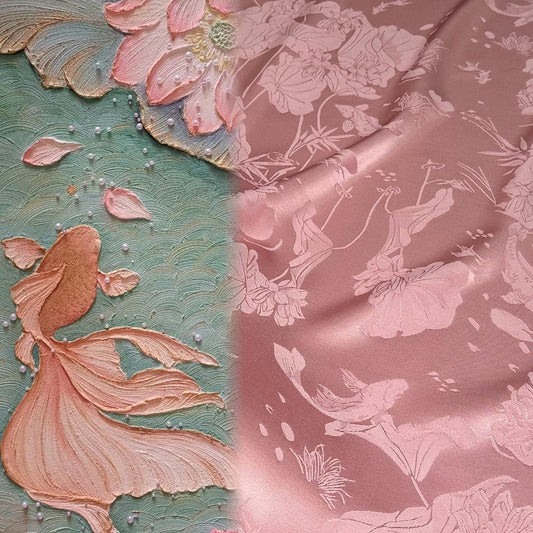 Tissu damassé satin jacquard lotus : matériau de couture en rayonne de 150 cm de large