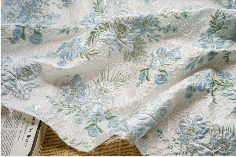 Floral Jacquard Fabric: Gold Thread, 3D Butterfly Texture, 55" Wide