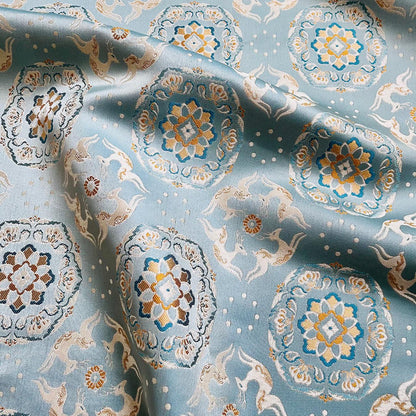 Blue Mongolian Brocade Fabric: 59" Wide, Tibetan Gown Sewing Fabric