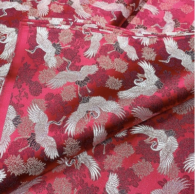 Blue Crane Jacquard Satin Fabric: Antique Cheongsam Sewing Fabric