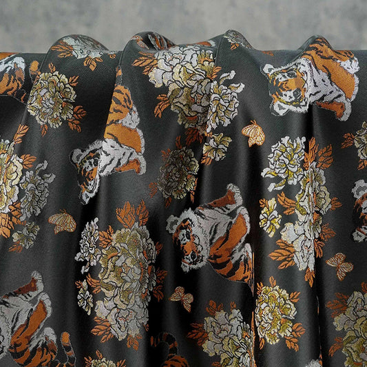 Tissu brocart Tigre et Pivoine ��� Jacquard chinois" Large