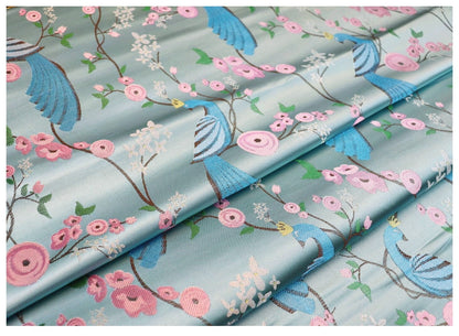 Peacock Bird Damask Fabric: 29.5"W Jacquard Satin Brocade