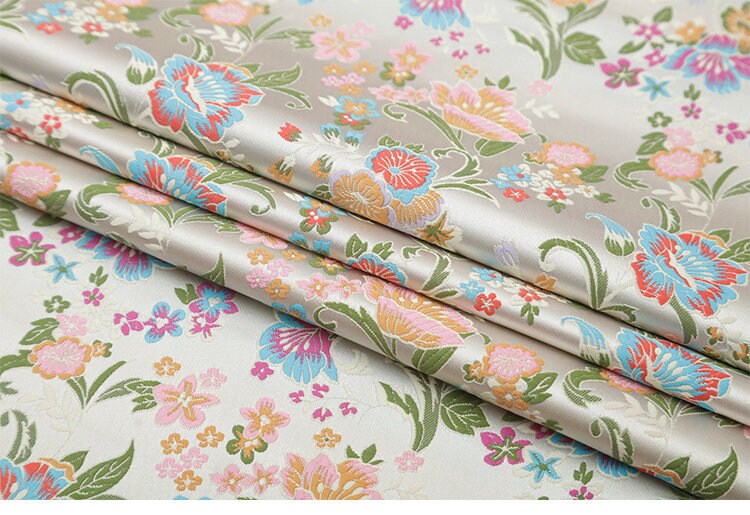 Floral Silk Brocade Fabric: 29.5" Wide, Sewing & Upholstery By The Meter