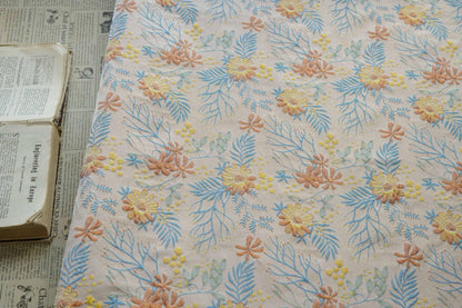 Reversible Jacquard Woven Fabric: Blue & Yellow Floral Upholstery, Costume, Decor - 64"W