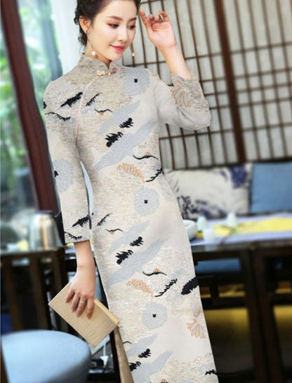 Crane Jacquard Satin Brocade Fabric: Retro Chinese Sewing Material